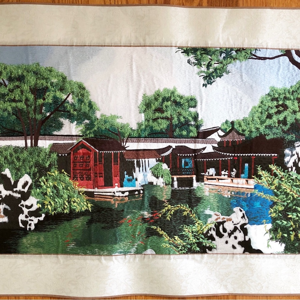 Vintage Asian Silk Embroidery Landscape Painting - Picture 2 of 16